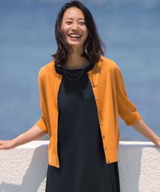 J.PRESS LADIES COTTON ACETATE DRY クルーネック カーディガン サニーオレンジ系