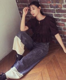 earth music&ecology 裾レースデニムパンツ