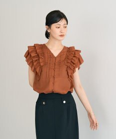 YECCA VECCA ラッフルVネックブラウス