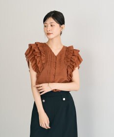 YECCA VECCA ラッフルVネックブラウス