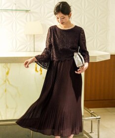 ANY SIS 【Lily Calin】レース×プリーツコンビ ドレス ブラウン