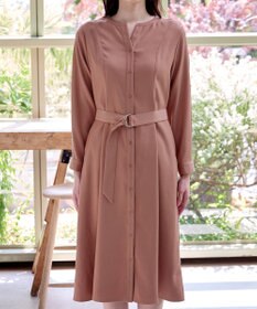 Tiaclasse 【洗える】ベルト付きスキッパーシャツワンピース