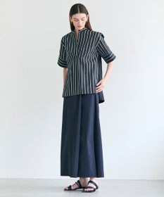 BEIGE， QUARTZ / 異素材コンビ ストライプシャツ