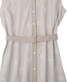 YECCA VECCA ストライプ柄フラワー刺繍ワンピース