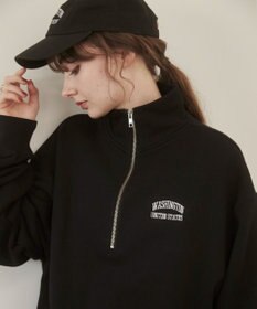 WEGO 【ANGIE VINTAGE】ワンポイント刺繍ハーフZIPスウェットプルオーバー