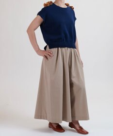 muuc 〈綿100%〉〈涼しいワッシャー生地〉〈裾タック入り〉ワイドパンツ