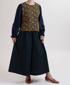 muuc 〈綿100%〉〈涼しいワッシャー生地〉〈裾タック入り〉ワイドパンツ