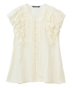 YECCA VECCA ラッフルVネックブラウス