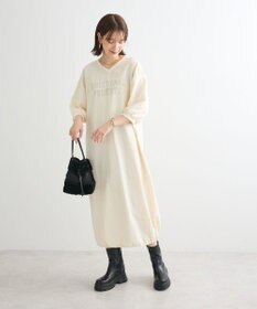 Green Parks ７分袖裏毛ドッキングロゴワンピース