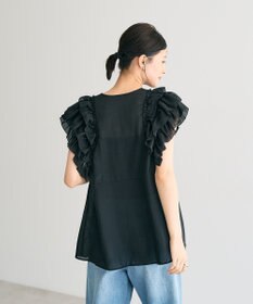 YECCA VECCA ラッフルVネックブラウス