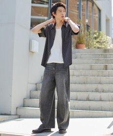 WEGO クロップドSSピンストライプシャツ