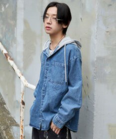 WEGO デニムフードシャツ（LS）