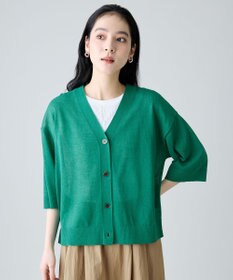 ANY リネンブレンドハーフスリーブカーディガン