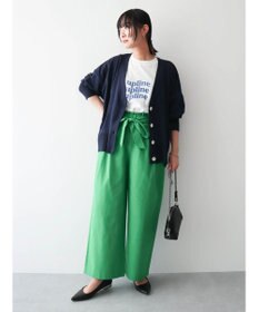Green Parks 綿麻混リボン付ワイドパンツ