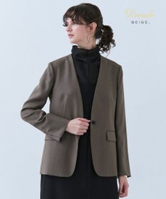 BEIGE， 【洗える】CAROLE / リネンライクノーカラーハーフ丈ジャケット Mocha