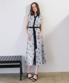 YECCA VECCA ストライプ柄フラワー刺繍ワンピース