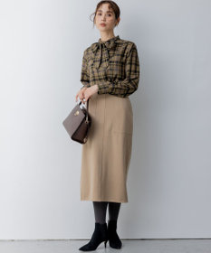 組曲 シアーツイルチェック ハイネックブラウス