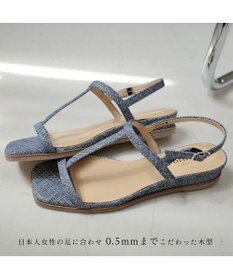 Pointer 日本製 本革ゴム仕様ストラップスクエアトゥサンダル