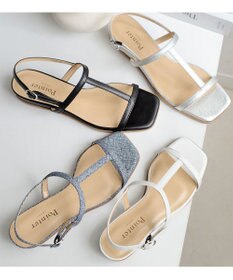 Pointer 日本製 本革ゴム仕様ストラップスクエアトゥサンダル