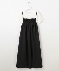 Feroux 【洗える】レイヤード風 ギャザーワンピース