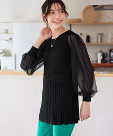 Tiaclasse チュールスリーブニットチュニック