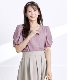 Tiaclasse 【洗える】ツイスト袖チェックブラウス