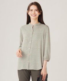 自由区 L 【カタログ掲載・セットアップ対応・洗える】サテンアムンゼンバンドカラー ブラウス