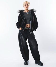 WEGO 【ユニセックス着用ITEM】ファーフードスラッシュデニムブルゾン