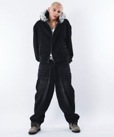 WEGO 【ユニセックス着用ITEM】ファーフードスラッシュデニムブルゾン