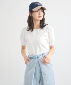 earth music&ecology ロゴプレート付きパフスリーブプルオーバー