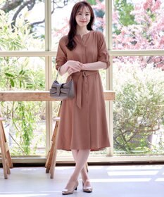 Tiaclasse 【洗える】ベルト付きスキッパーシャツワンピース