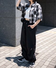 WEGO 【ウエストゴム】サイドリボンパラシュートパンツ