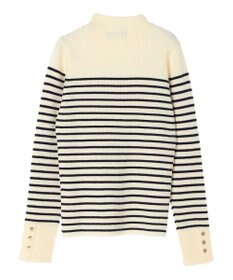 earth music&ecology ゴールド釦スリーブリブプルオーバー