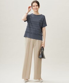 自由区 S 【接触冷感・UVカット・洗える】クレープストレッチボーダー ニット