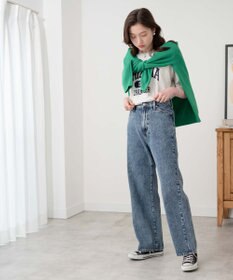 WEGO ウエストフィットワイドストレートデニムパンツ
