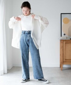 WEGO ウエストフィットワイドストレートデニムパンツ