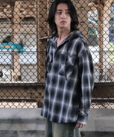 WEGO オンブレチェックフードシャツ（LS）