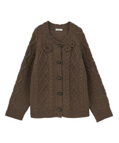 earth music&ecology 【一部予約】フラワーモチーフトグルボタンニットカーディガン