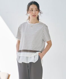 J.PRESS LADIES S 【洗える】パネルボーダー Tシャツ