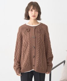 earth music&ecology 【一部予約】フラワーモチーフトグルボタンニットカーディガン