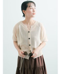 Te chichi 【2WAY/マシンウォッシャブル】ペーパータッチハーフスリーブニット