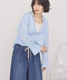 AMERICAN HOLIC スタンドフリルストライプスキッパーブラウス