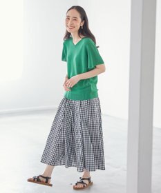 ANY L 【ウエストゴム/ポケット付】シャンブレーライク フレアスカート