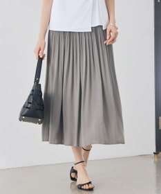 自由区 L 【17号サイズまで展開・デザインアップデート・ウエストゴム・セットアップ対応・セレモニー・通勤】ライトサテンプリーツ スカート モカ