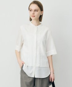 ICB L 【先行予約】リネンスラブローン バンドカラーデザインシャツ