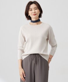 J.PRESS LADIES L 【洗える】Cotton Acetate ストライプ ニット プルオーバー