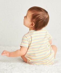 MIKI HOUSE HOT BISCUITS 【70-80cm】 みじんボーダー ワンポイント刺繍 ショートオール