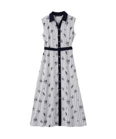 YECCA VECCA ストライプ柄フラワー刺繍ワンピース