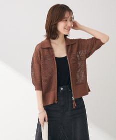 Green Parks 襟付きメッシュ編みＺＩＰカーディガン