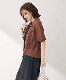 Green Parks 襟付きメッシュ編みＺＩＰカーディガン